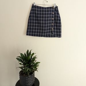 Blue Plaid side button Skirt Dry Goods